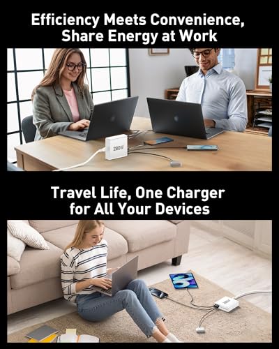 280W USB C Charger Block, 8-Port USB C Charging Station GaN III PD 65W Laptop Charger Adapter Compatible with MacBookPro/Air,DELL,iPad,Portable Charging Station for iPhone,Samsung Galaxy (White)