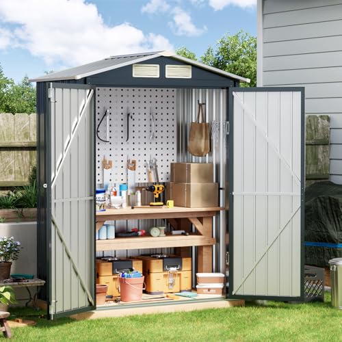 Image of Breezz 5x3FT Vertical Outdoor Steel Storage Shed,Lockable Doors, Compact Metal Tool Shed for Garden, Backyard, Patio, Utility, and Bike Storage,Nightblue