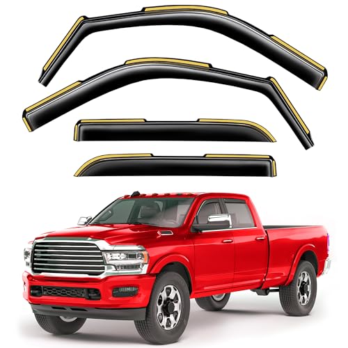 Saleago in-Channel Window Rain Guards Fit for Truck Dodge RAM 2500 3500 2019-2026 Crew Cab Extra Durable Window Visors Window Deflectors Vent Visors Vent Shades Car Accessories-4 pcs 2-Q07