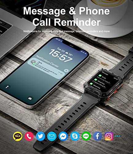 LIGE Military Smart Watches for Men,5ATM Waterproof Outdoors Sport Watch with Bluetooth Call Answer/Dial,Fitness Tracker with Heart Rate/Blood Pressure Monitor,Smart Watch for iOS Android Orange - Image 6