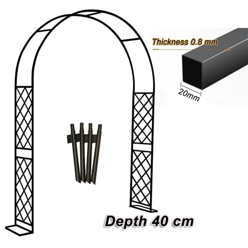 Arche de jardin en métal robuste pour plantes grimpantes Support en fer Disponible en 140, 200, 260, 310, 350 cm de largeur, couleur noire, 330 cm x 250 cm