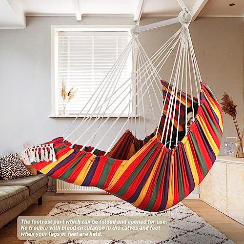 Chihee Hammock Chair Hanging Swing Cushions Suspension Strap Carabiner Included,Foot Rest Support Calf Foot Durable Metal Spreader Bar Soft Cotton Woven Hanging Chair Side Pocket Large Tassel Chair #TOP1