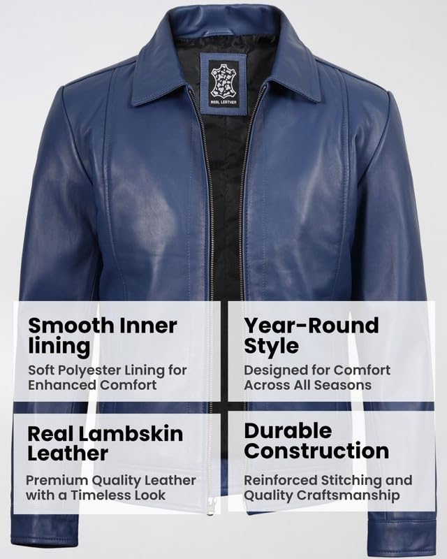 Image of Blingsoul Vintage Distressed Leather Jacket for Men - Shirt Collar Genuine Lambskin Mens Leather Jacket