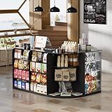 PAKASEPT Reception Desk with Counter for Retail & Checkout,Modern Front Reception Counter with Drawers & Open Shelves,L-Shaped Retail Counter with Storage for Countertop,Beauty Salon,Shop,Bar,Black