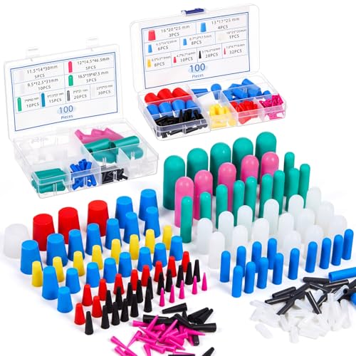 Image of Briwooody 200 Pcs Rubber Plugs 9-Sizes Silicone Tapered Plug Kit 1 /15 inch to 1 inch Stoppers for Coating, Hole, Painting Protection Silicone Stopper