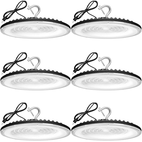 XYCN 6 Pack 150W UFO Led High Bay Light,120VAC,21050LM 5000K Daylight Area Lighting,IP66 Waterproof 650W MH/HPS with Plug Commercial Bay Lighting for Warehouse/Shop/Workshop/Barn/Gym/Factory