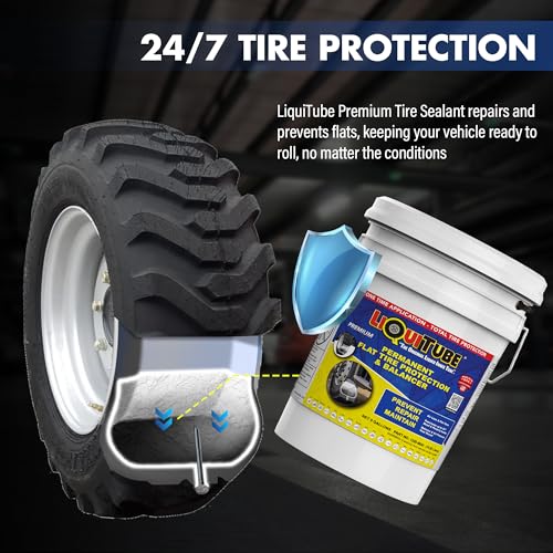Image of Premium Heavy Duty Tire Sealant - Permanent Flat Tire Protection for Industrial On and Off Road Tires - Maintain Air Pressure, Balance - Seal Up to 3 /4 inch inch Punctures and All Slow Leaks (5 Gal)