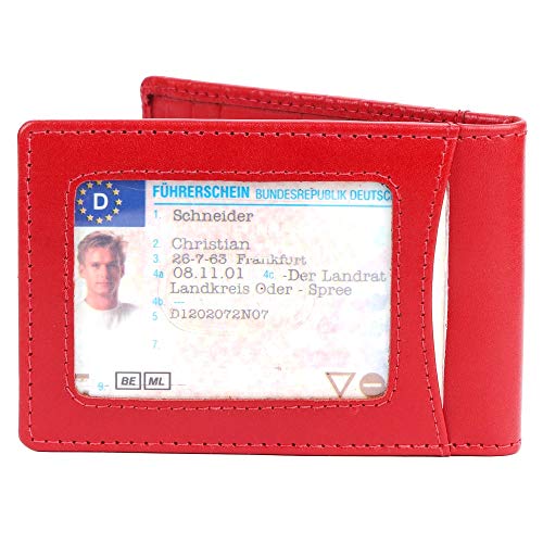 Image of Brooklyn Bridge Genuine Leather Money Clip Wallet for Men VT Tomato Red - Premium Slim RFID Protected Wallet with Cash Clip & Multiple Card Slots, Stylish Front Pocket Design, Gift for Men