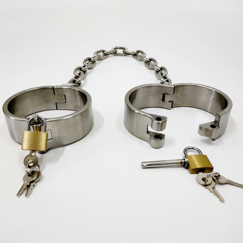 Collar de cuello con cerradura de acero BDSM con puños de tobillo sexuales, puños de tobillo y esposas - Heavy Metal SM Bondage Set Juegos for parejas(Fußfesseln,Männer)