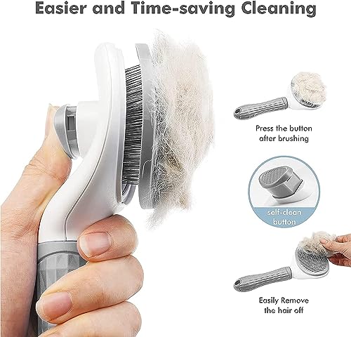 Image of Cat Brush for Shedding Dog Brush with Release Button Hair Comb, Cat Grooming Slicker Brushes Kit, Self Cleaning for Dog Pet, Cat Fur Brush for Long or Short Haired Cats Kitten Pets (Grey)