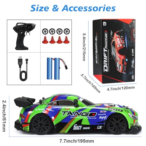 Image of Drift RC Car for Electric Toy Car Hobby Racing Car Toys with Controller,1:24 4WD High Speed RC Drift Cars with LED Lights,Extra Drifting Tires＆Two Batteries,Racing Sport Toy,Vehicle for Adults＆Kids