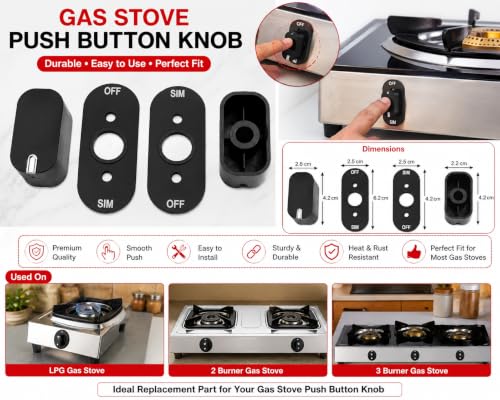 Image of Universal fit Knob for Gas Stove Replacement Parts | Long Lasting, Smooth Operation, Premium PVC On-Off Push Type 8 MM Spindle Black Knob for All Sleek Slim Modal Gas Stove Pack of 2 (P4, PACK OF 2)