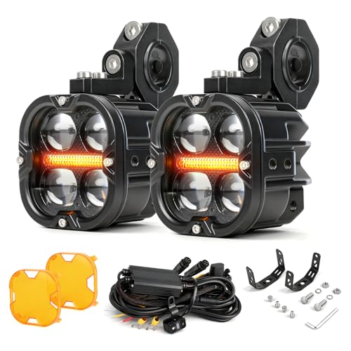 CO LIGHT 3' Motorrad LED Nebelscheinwerfer, Quadratisch LED Zusatzscheinwerfer mit DRL, mit Kabelbaum, Flash-Modus, 110W 14800LM