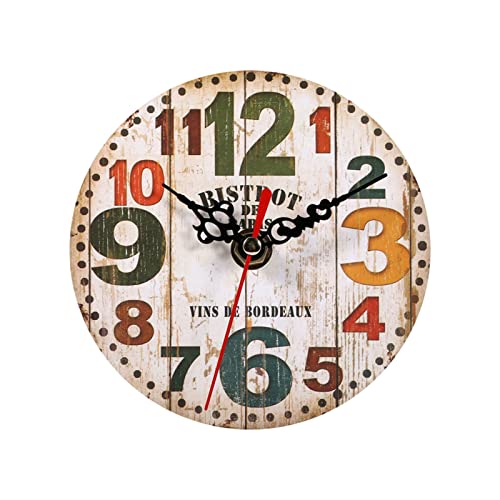 Horloge Murale Ronde Numérique en Bois Pendule Style Vintage Décor Cuisine Horloge Digitale (#3)