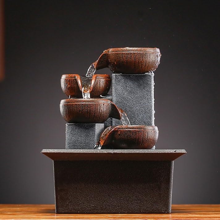 Fuente de Mesa Decorativa para Interior, Fuente de Agua con Cascada, de Resina, con Bomba de Agua, Feng Shui Zen, decoración para salón, Escritorio, 16 x 13 x 19 cm