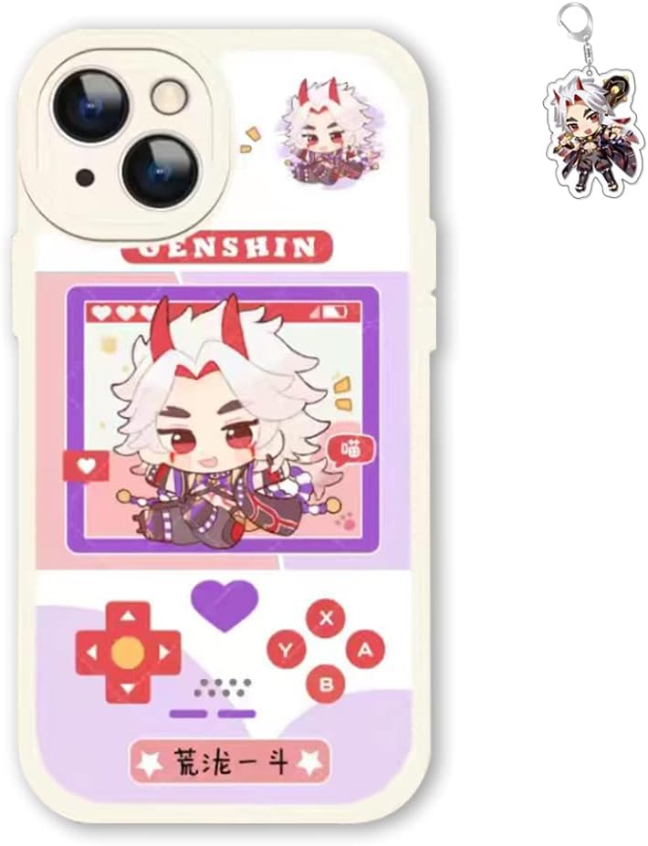 Anime Phone Case Multi-Model Suitable for iPhone 15/14/13/12/11/XS/XR Anime Protective Cover, Free Keychain (Arataki Itto,iPhone 15 Pro)