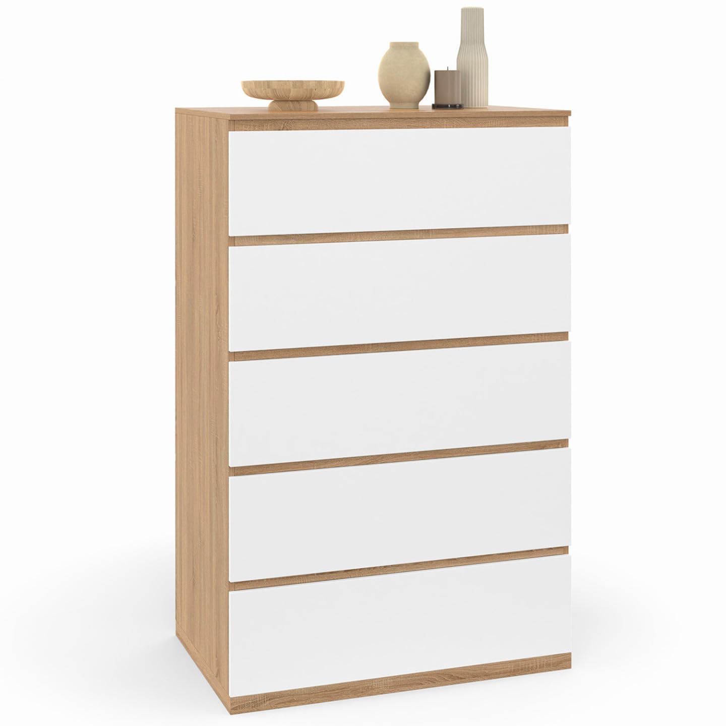 Cassettiera Fasciatoio IDMarket AMBRE 3 In 1 – Faggio E Bianco, 3 Cassetti, 2 Colonne Con Ripiani – Dimensioni 80x72x95 Cm
