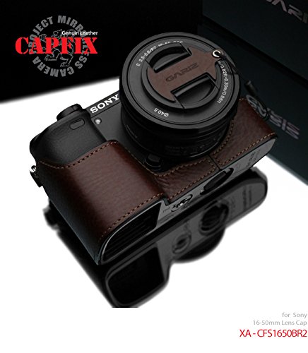 Gariz Genuine Leather XA-CFS1650BR2 Camera Capfix Cap Fixs for SONY 16-50mm SELP1650 Lens, Brown