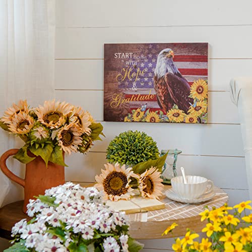 Soffee Design 16'' X 12'' National Day Decorative Canvas Prints Wall Art, Bald Eagle Bird Cultural Historic & American Flag Oil Painting Independence Day Pictures, Usa Patriotic Concept Poster For Home Decor #TOP1