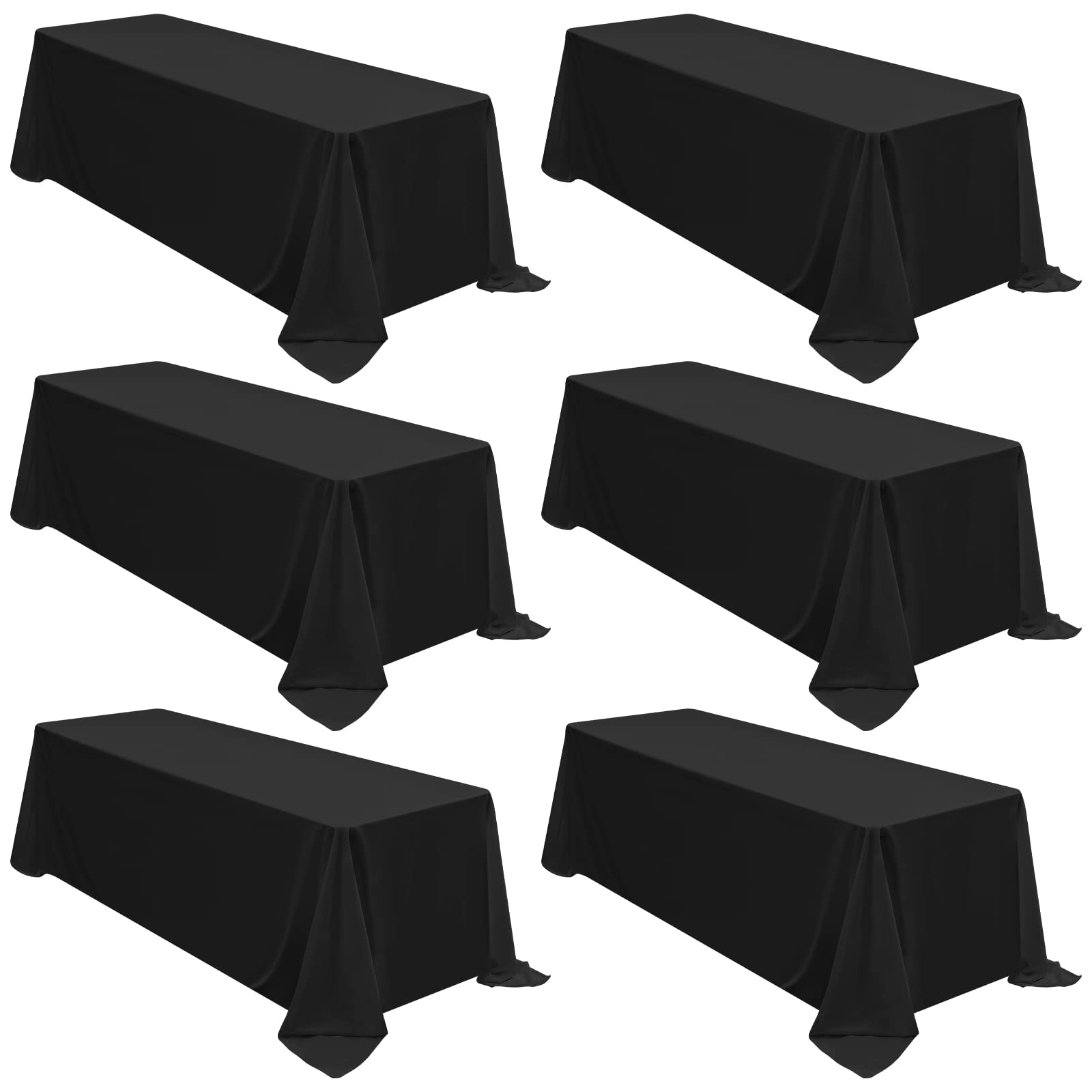 6 Packs Tablecloth 90 x 132 Inch, Black Polyester Table Cloth for 6ft Rectangle Tables, Stain and Wrinkle Resistant Washable Fabric Table Cover for
