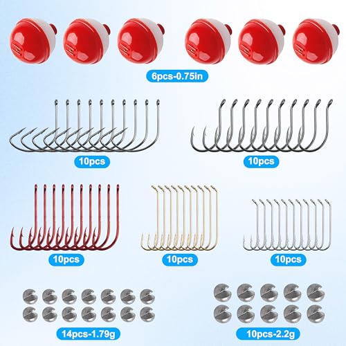 Kit de Equipamiento Básico para Pesca FUSIGO, 80 Piezas con Bobbers, Anzuelos y Pesos para Trucha, Bass, Bagre y Otros miniatura 2