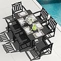 SUUNYN HDPE Outdoor Dining Set, Patio Table and Chairs Set, All-Weather 7-Piece Outside Table and 6 Chairs, 2" Umbrella Hole, Outdoor Furniture for Garden, Poolside, Backyard, Deck | Black