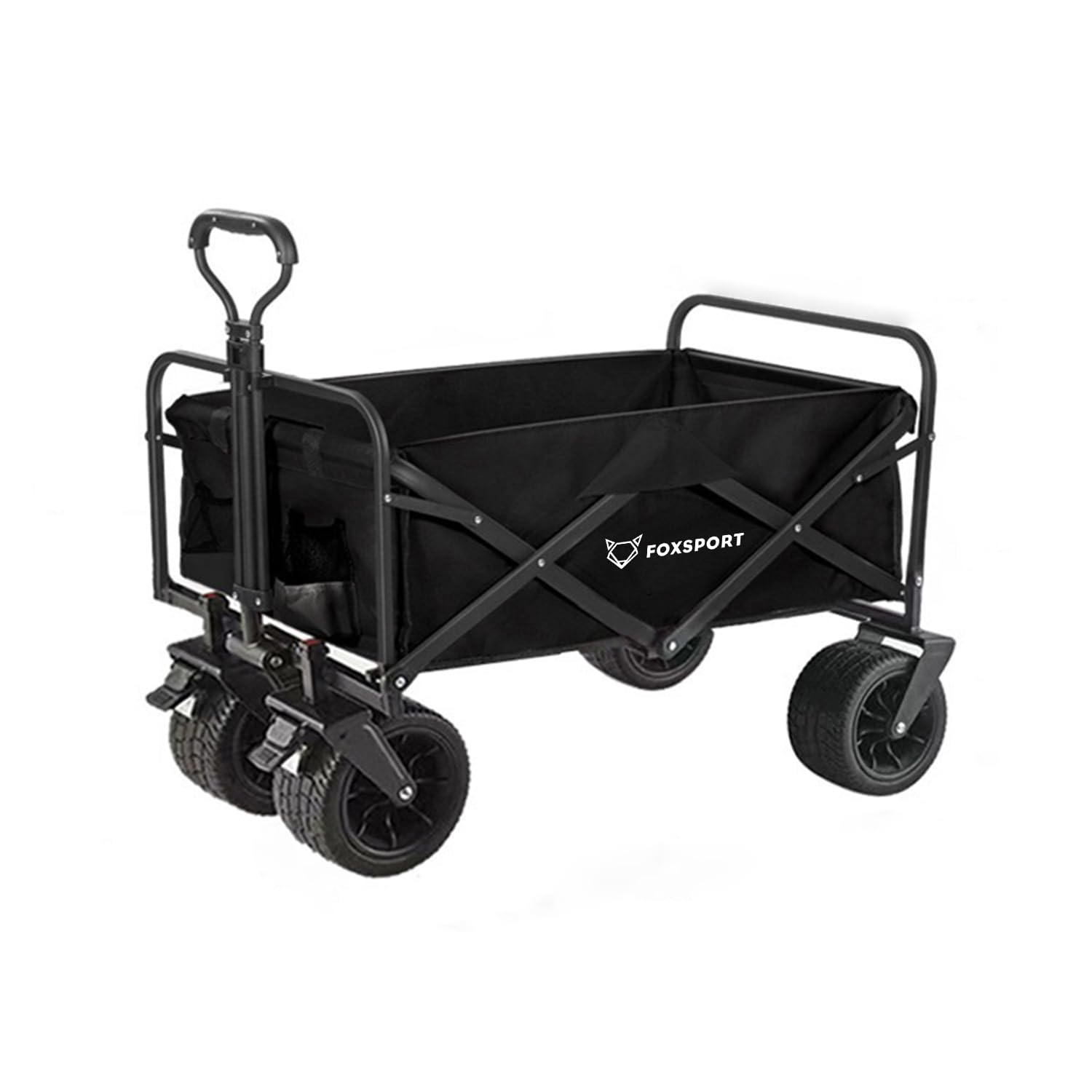 K IKIDO Carrello pieghevole a mano, per il trasporto, da spiaggia con ruote grandi, grande capacità, manico regolabile, per campeggio, shopping all'aperto, portata 100 kg (nero)