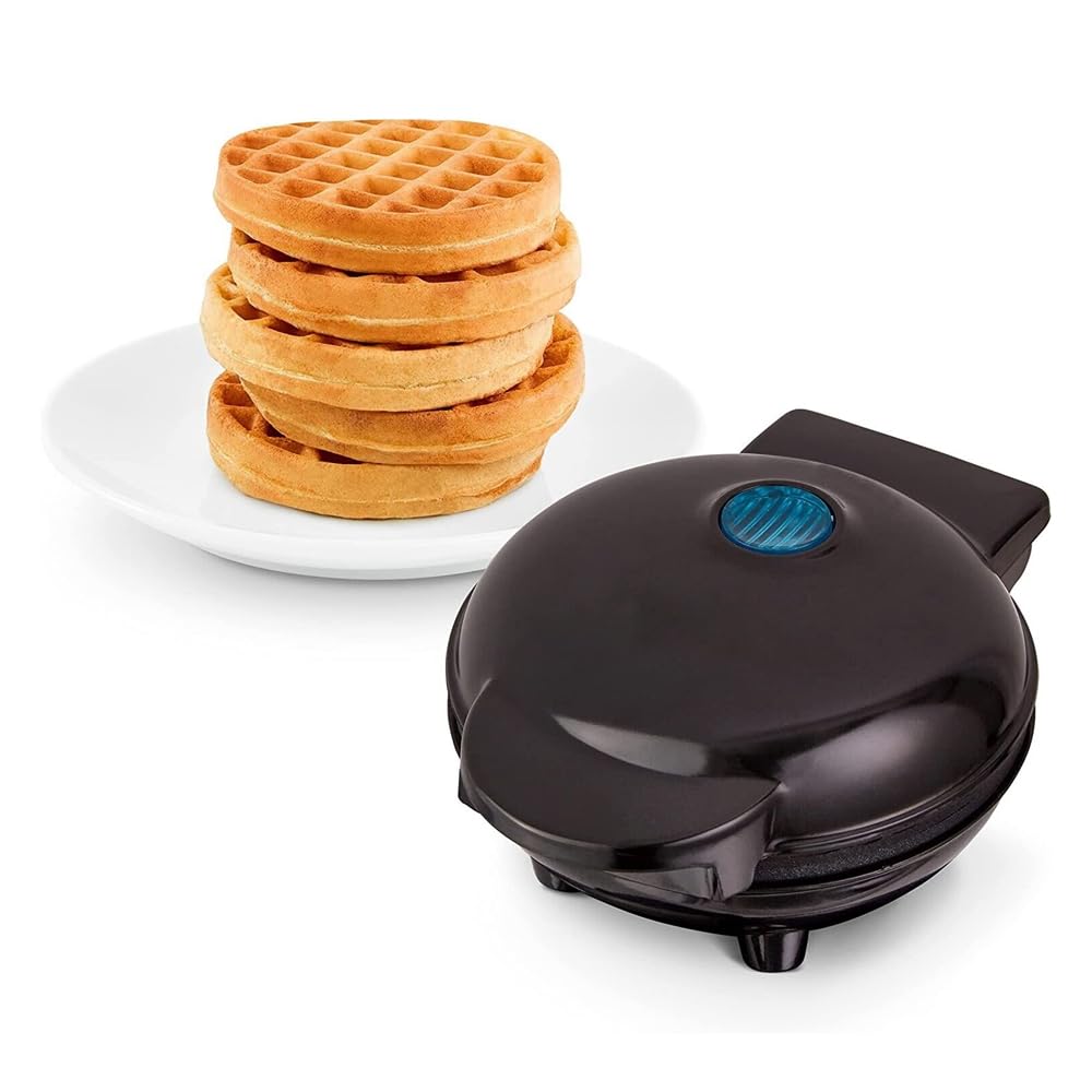 AMERTEER Mini Waffle Maker | 350W Pancake Maker | Waffle Iron | Round Waffle Machine for Brownies, Cookies, Quesadillas, Calzones, Hash Browns, Grilled Cheeses, and other Foods (Black)