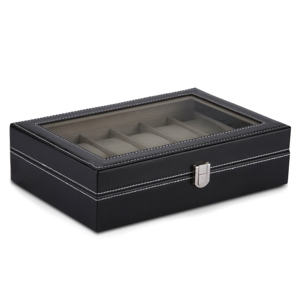 XBTGS Uhren-Vitrine mit 12 Fächern, Aufbewahrungsbox für Armbanduhren, Schmuck-Organizer,