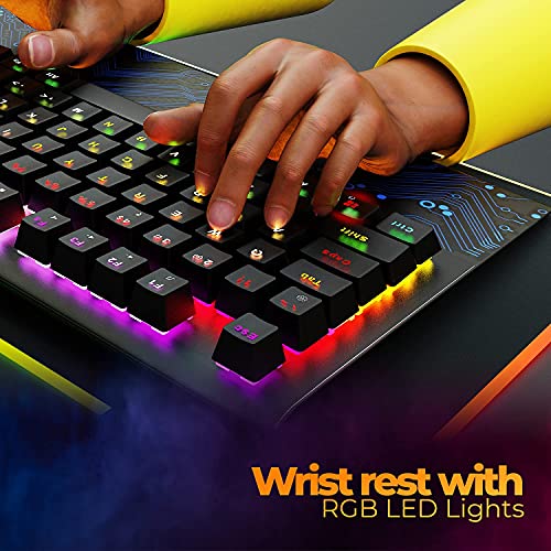 Image of (Refurbished) ZEBRONICS Zeb-MAX Chroma Premium Mechanical Gaming Keyboard with 104 Tactile Switch Keys, Wrist Rest, 18 RGB LED Modes, Braided & Gold Plated USB Cable