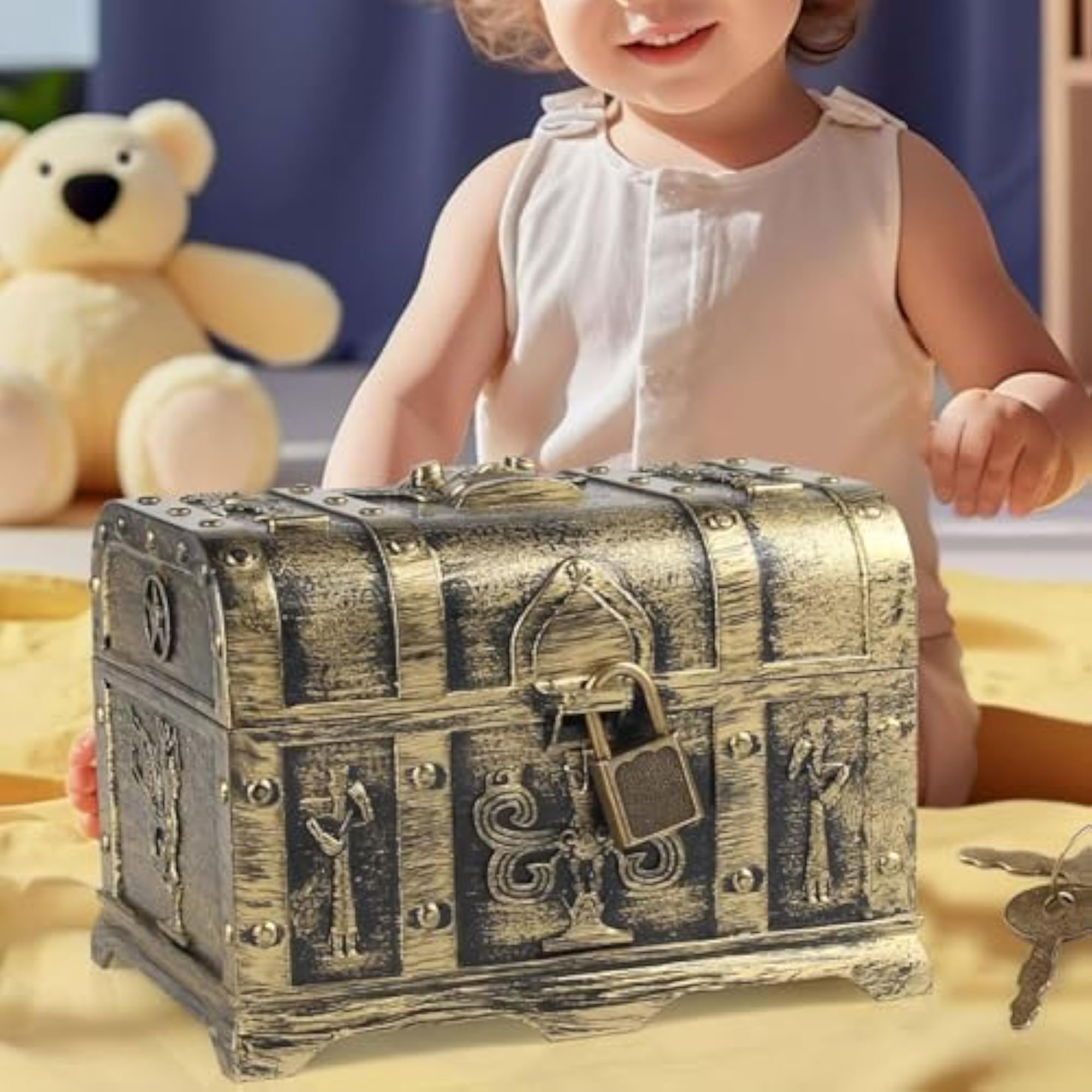 Antique Pirate Treasure Chest with Lock and Key