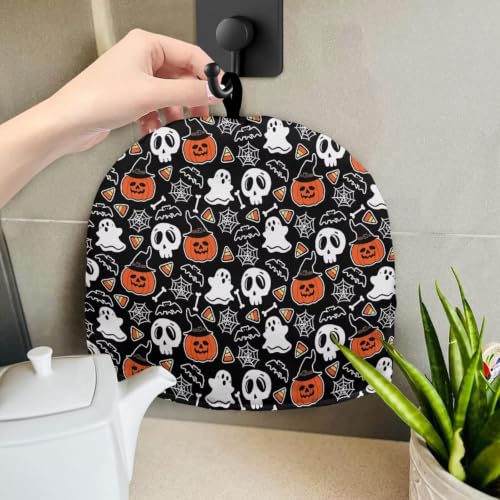 Image of Hudotybom Halloween Tea Cosy Teapot Cover Pumpkin Skull Coffee Warmer Cozy Kettle Cover Water Kettle Protector Kitchen Cozies Insulated