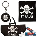 FC St. Pauli Juego de compra de bolsa de tela orgánica, bolsa de la compra reciclada, llavero, ficha de la compra, negro + azúcar de uva Fanergy