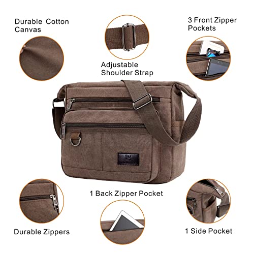 Canvas Shoulder Bag, Crossbody Messenger Bag, Laptop Camera Satchel Bag With Multiple Pocket, Daily Use, Fit 13.3 Inch Macbook Pro Air, 12.9 Inch Ipad Pro, Brown #TOP1