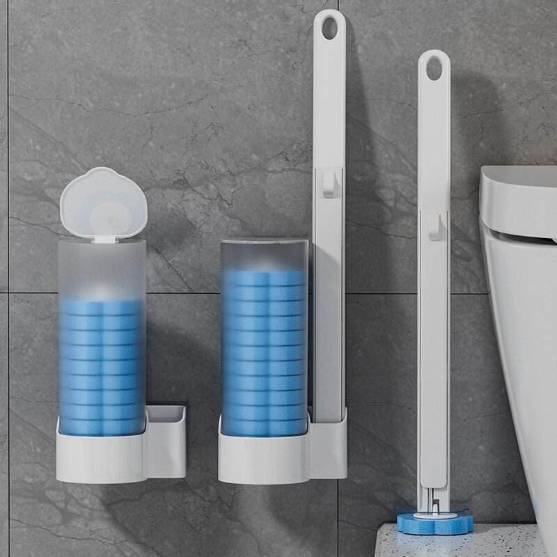 Disposable Toilet Brush with 12 Sponge Cleaner Refills Set, Bathroom Toilet Brush and Holder with Disposable Brush Head,Toilet Bowl Cleaning Kit-image-8