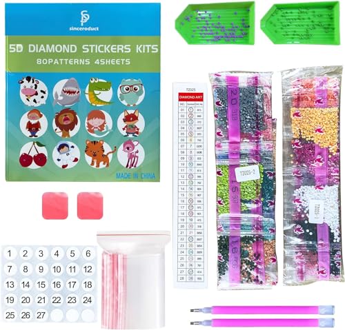 sinceroduct Diamond Stickers for Kids, 80pcs 5D DIY Diamond Kits, Arts and Crafts for Kids, Gem Sticker, Gem Art Kits, Stick for Girls Boys Adult Beginner by Sinceroduct - Image 6
