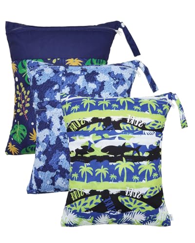 Image of babygoal Wet and Dry Pockets for Baby Nappies, Washable Travel Bags, Beach, Pool, Gym Bag for Swimsuits and Wet Clothes, with Two Zip Pockets, Colour: 41, 30cm x 36cm, Wet and Dry Bag