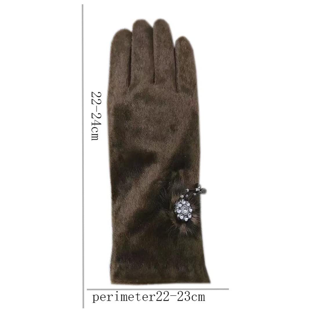 Guanti in pelle da donna invernali con fiore lucido Fodera in lana calda Guanti in pelle da moto da guida