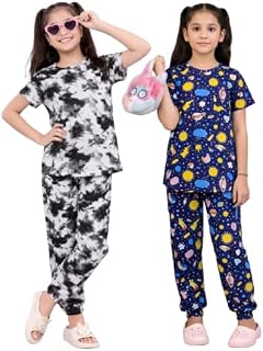 LIKADO FASHION NightSpark Girls Hosiery Cotton Night Suit Set – Soft Half Sleeve T-Shirt with Relaxed Full Pant Price In India