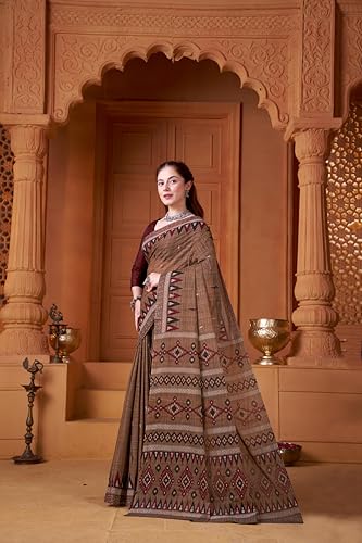 Image of TAMAIRA FASHION Mulmul Pure Cotton Saree For Woman Sambalpuri Printed |Office Wear Daily Wear Sarees For Women Without Blouse Piece (Available in 10 Colours)