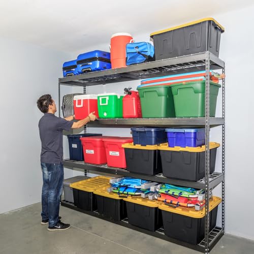 MonsterRax Heavy Duty Garage Shelving - 24\" x 92\" x 84\" - 500 lbs/Shelf - Adjustable 4 Tier Metal Utility Shelves - High Grade Steel Storage Rack for Warehouse, Basement - Hammertone Finish