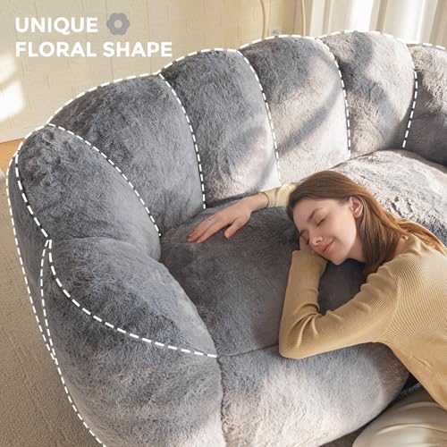 MAXYOYO Sitzsack, Floralförmige 2 Sitzer Sofa mit Memory-Foam Füllung, Weiches Kunstfell Sitzsack Giant für Wohnzimmer Schlafzimmer