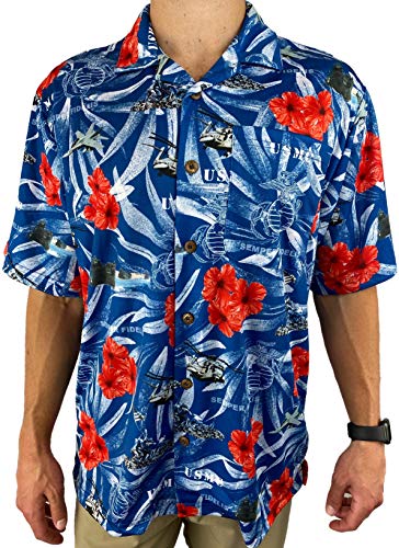 USMC Hawaiian Shirt Cool Blue USA Made