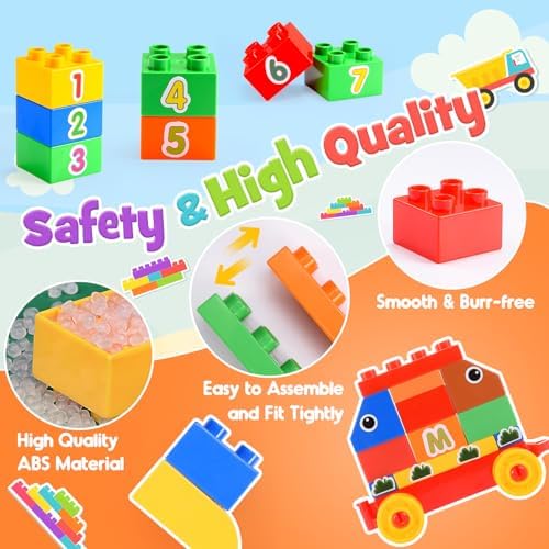 iKidiki Duplo ab 2 3 4 5 6 Jahre, Großen bausteine Set Kinderspielzeug ab 3-6 Jahre Junge Mädchen Duplo Steine Lernspielzeug mit Box Geschenk für Kinder