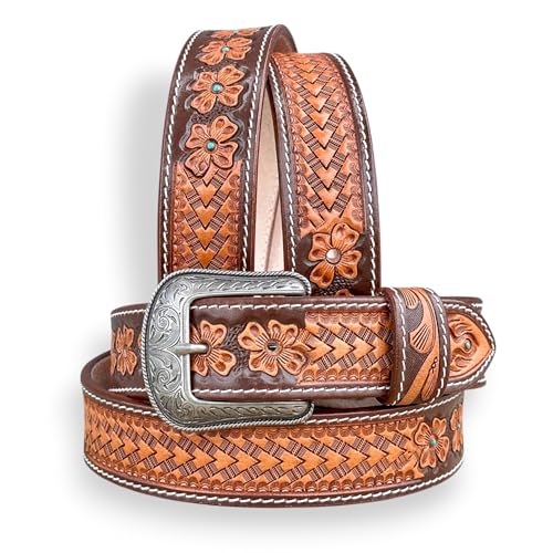 DANIEL'S ARTPLANET Men’s Western Leather Belt Full Grain Leather Cowboy Belt with Buckle Tooled Engraved 1.5” Wide Handmade