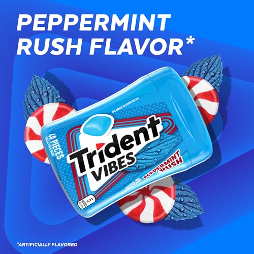 Image of Trident Vibes Sugar Free Chewing Gum, Peppermint Rush Gum, Regular Size, 40 Piece Bottle