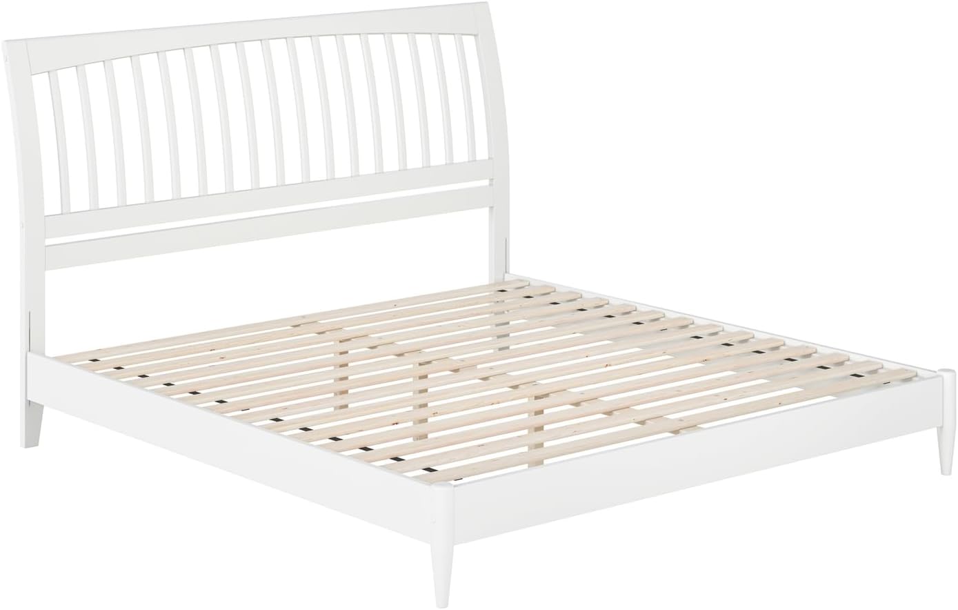HomeStock King Solid Wood Low Profile Sleigh Platform Bed in White