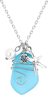 Handmade Blue Sea Glass Necklace with Starfish Pendant - Wire Wrapped Beach Jewelry, Hawaiian Ocean Gift for Women & Girls