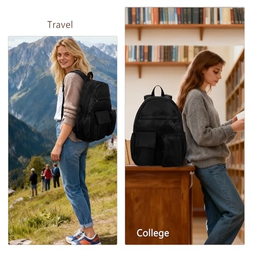 Duryarhall Women's Water-resistant Daypack Backpack, 15.6 Inch Laptop Compartment & Anti-Theft Pocket, Adjustable Padded Straps for Commuting, Travel, Work, College, Black — view 6