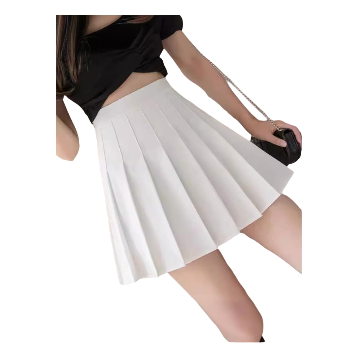 Jupe plissée blanche taille haute style tennis et écolière JK